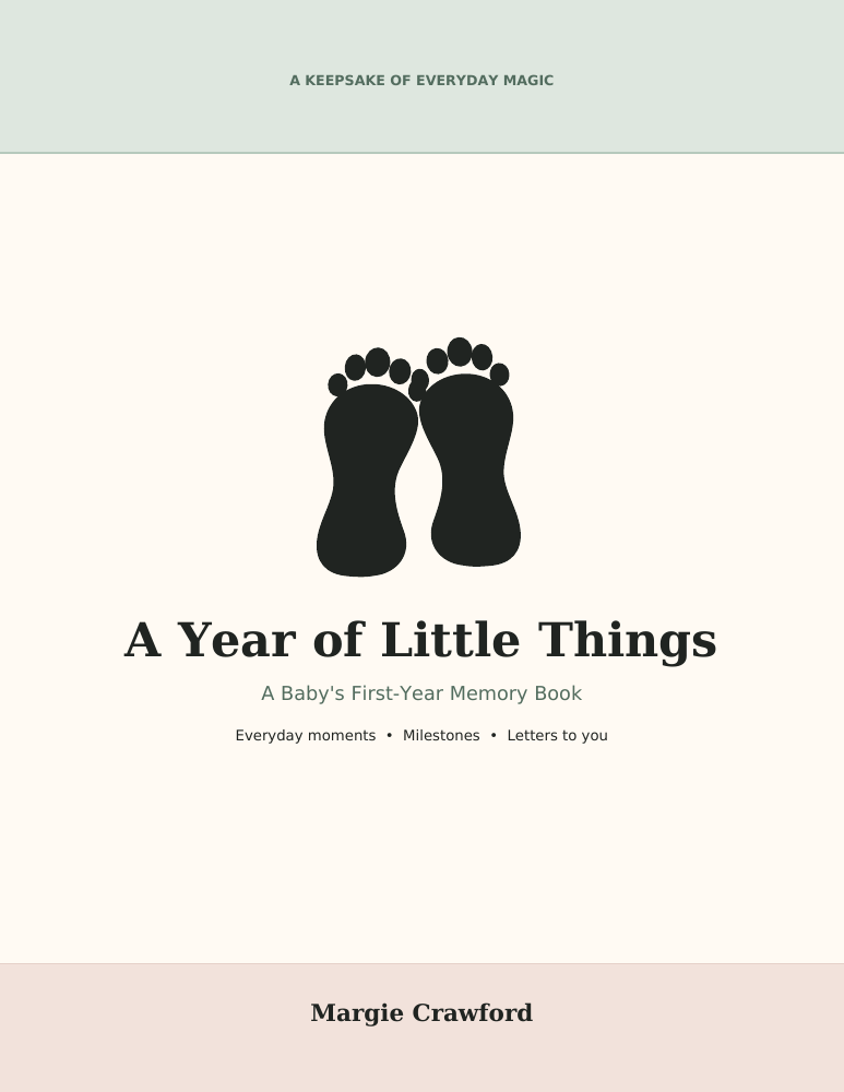 A Year of Little Things baby first-year memory journal printable cover with black baby footprints