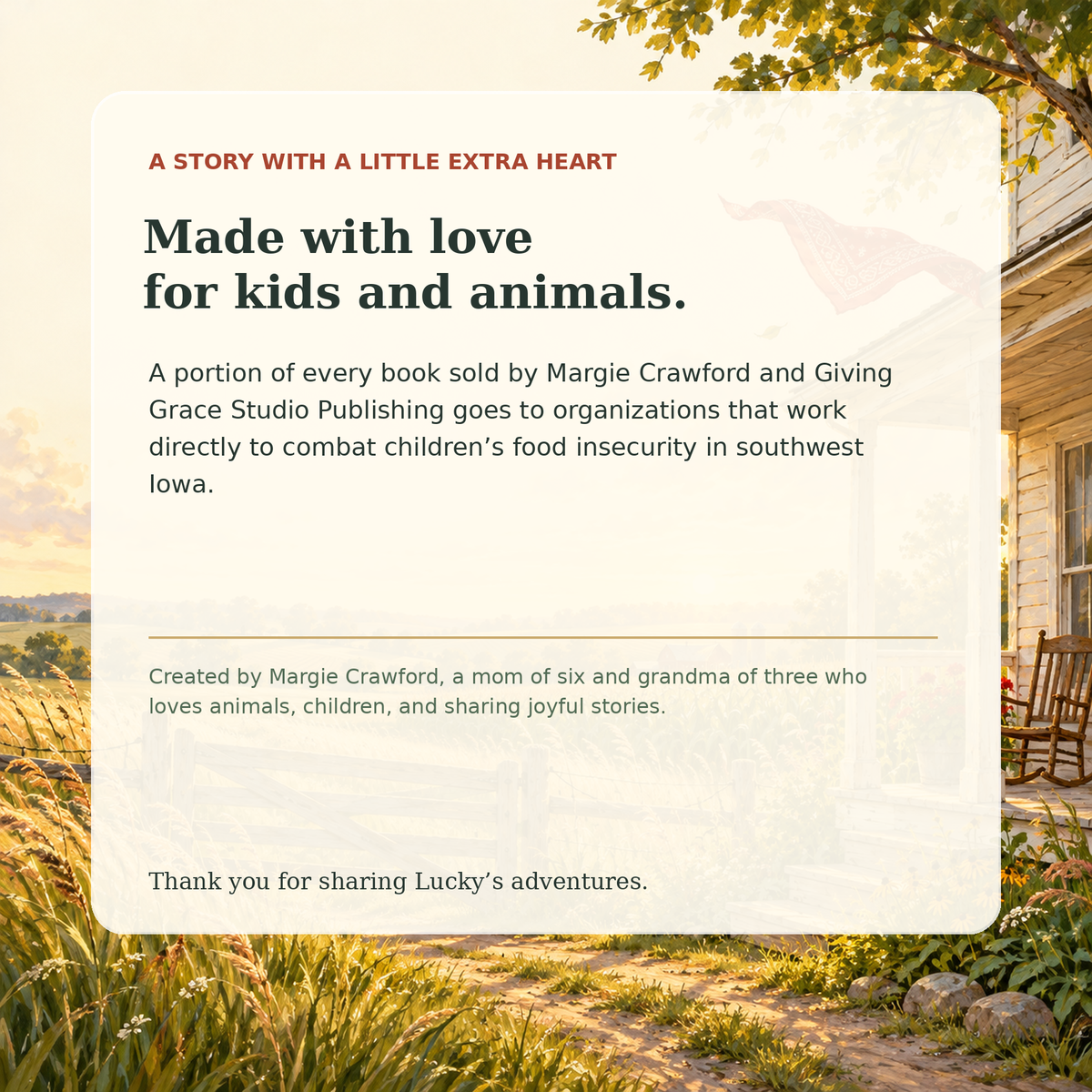 A portion of every book sold supports organizations addressing children's food insecurity in southwest Iowa