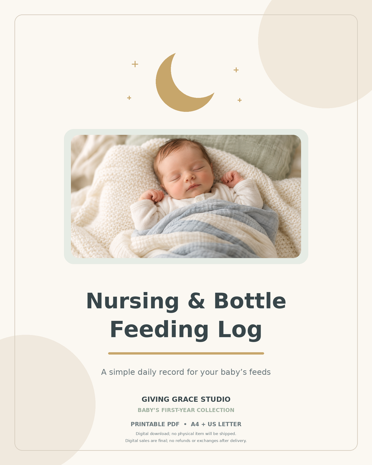 Cover photo for Nursing and Bottle Feeding Log printable
