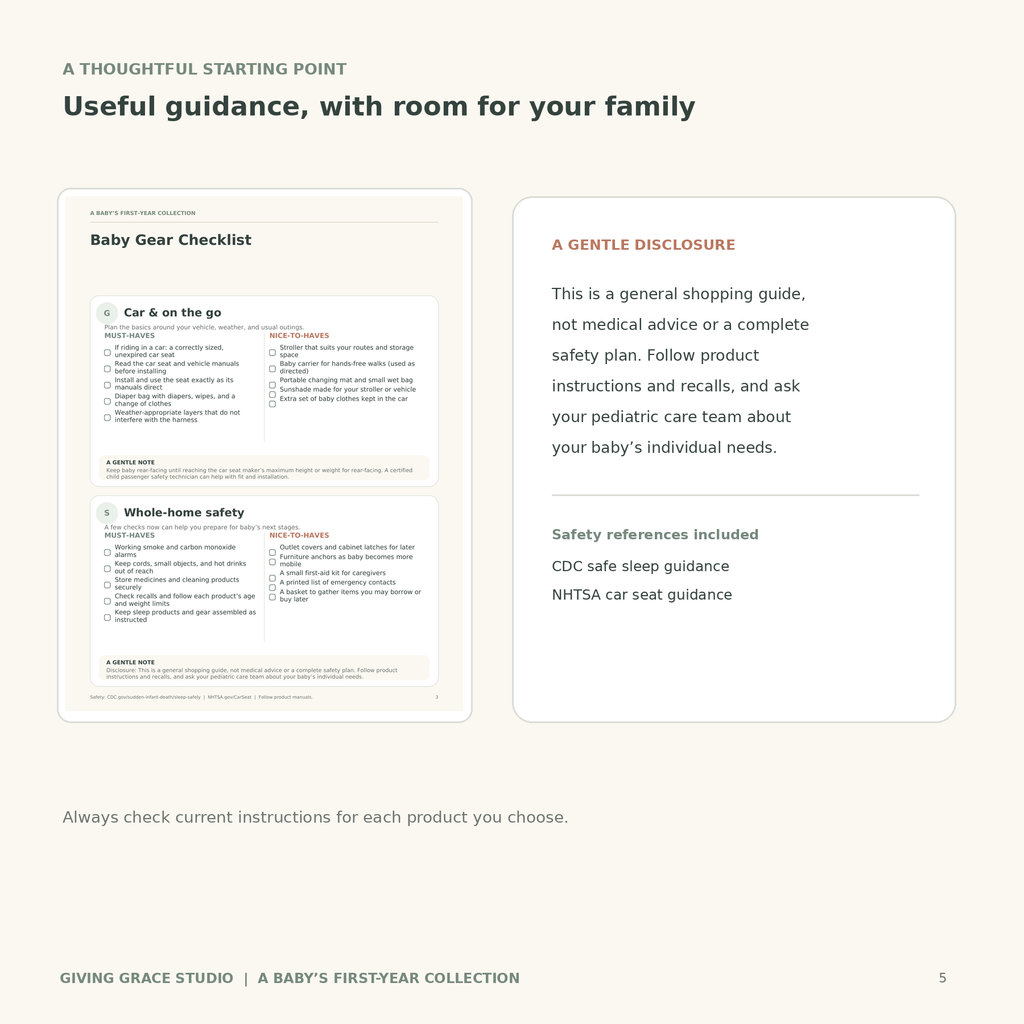 Baby checklist disclosure and safety guidance preview