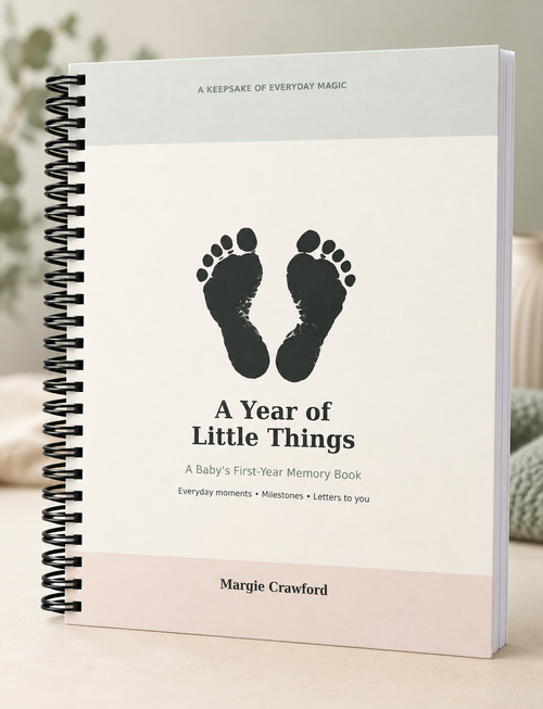 Visual mockup of the 8.5 × 11 spiral-bound baby journal with black plastic coil