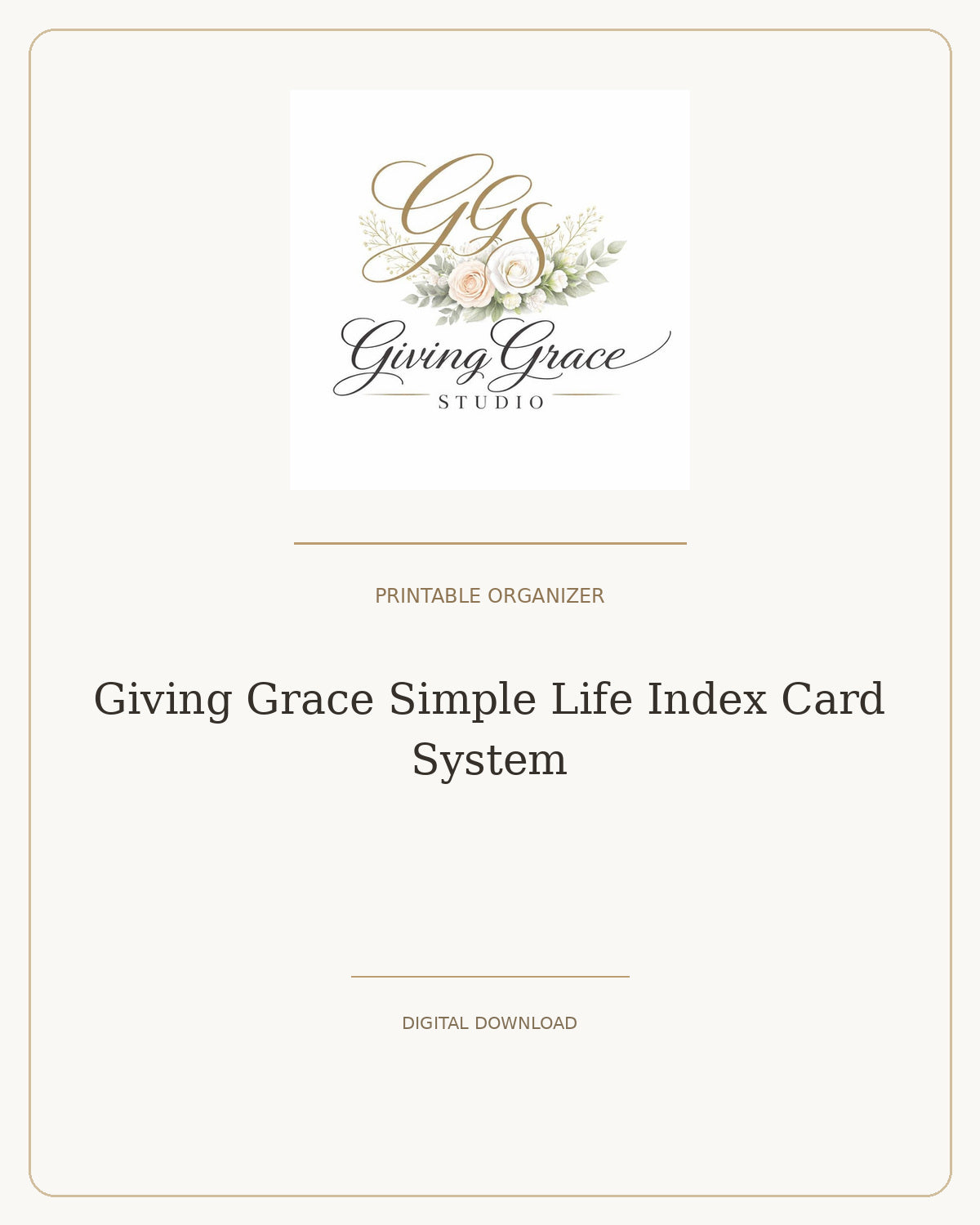 Giving Grace Simple Life Index Card System cover with official Giving Grace Studio floral logo