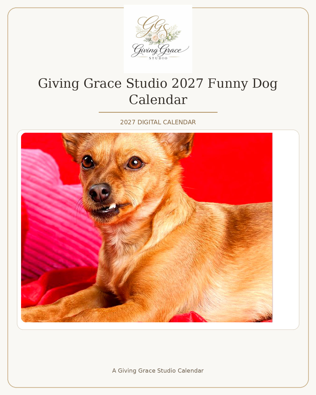 Dog Calendar cover with official Giving Grace Studio logo and calendar artwork