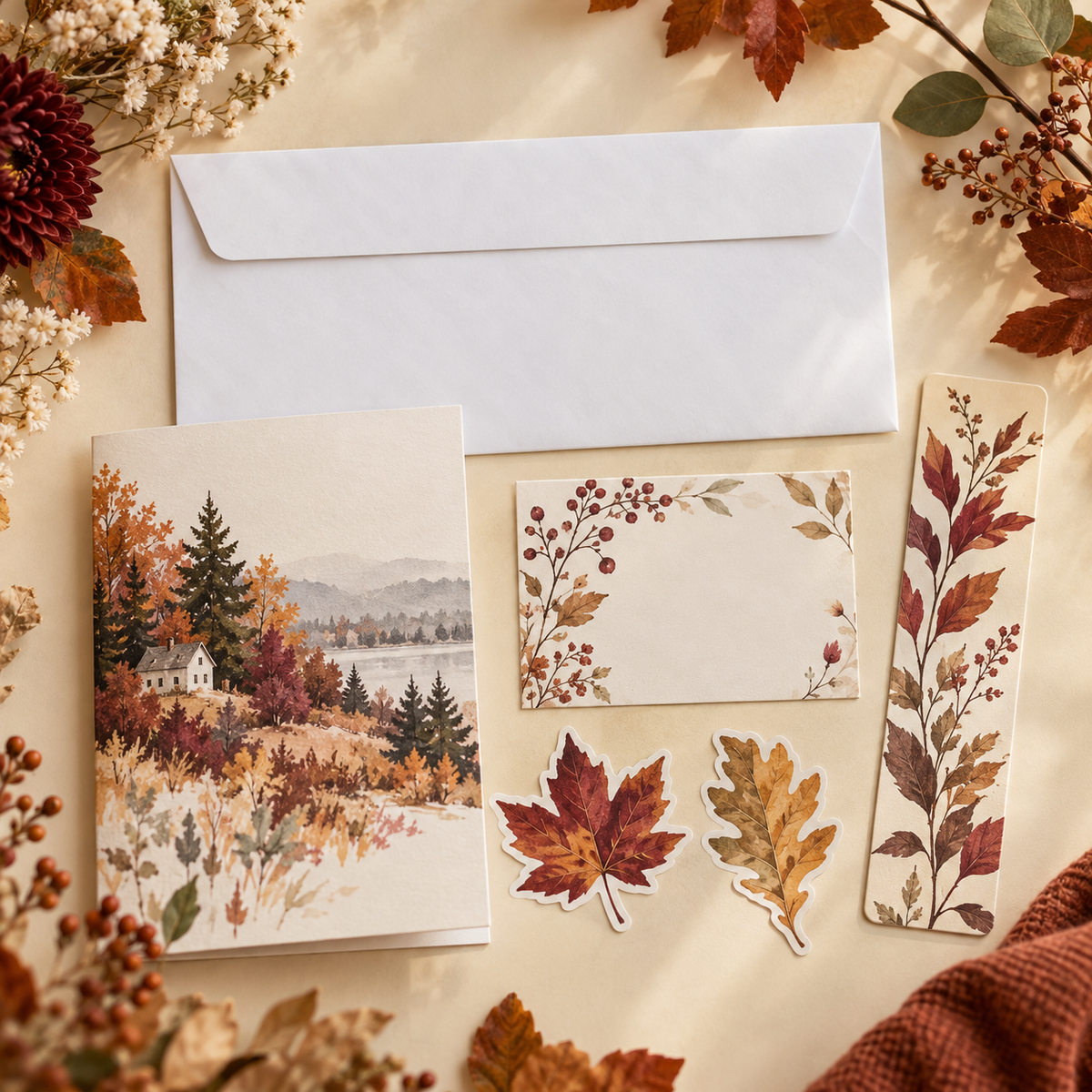Grace Notes monthly mail club with a November themed card, bookmark, and stickers