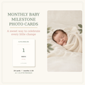 Monthly baby milestone photo cards cover with newborn portrait and 1 month card